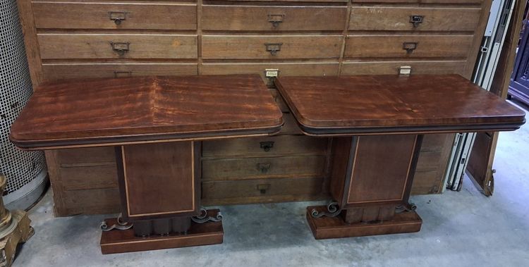 COPPIA DI CONSOLLE ART DÉCO IN LEGNO DI MOGANO E LIMONE
