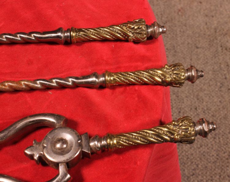 Kamingarnitur aus Stahl und Bronze aus dem frühen 19. Jahrhundert