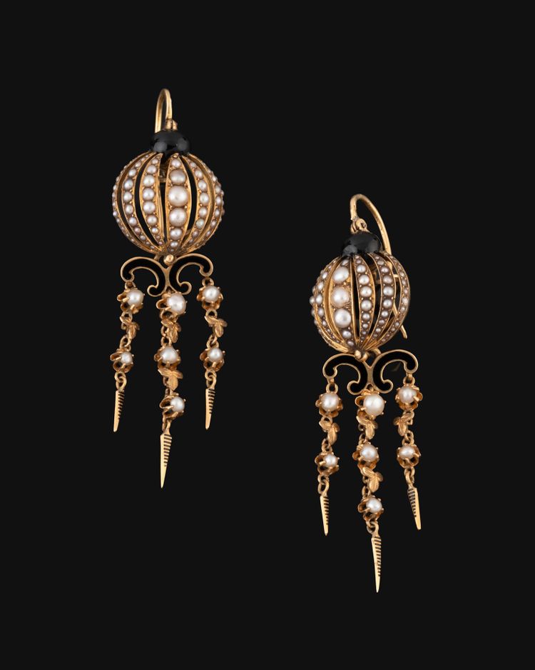 Ohrringe aus Gold, Emaille und Perlen, Napoleon III.