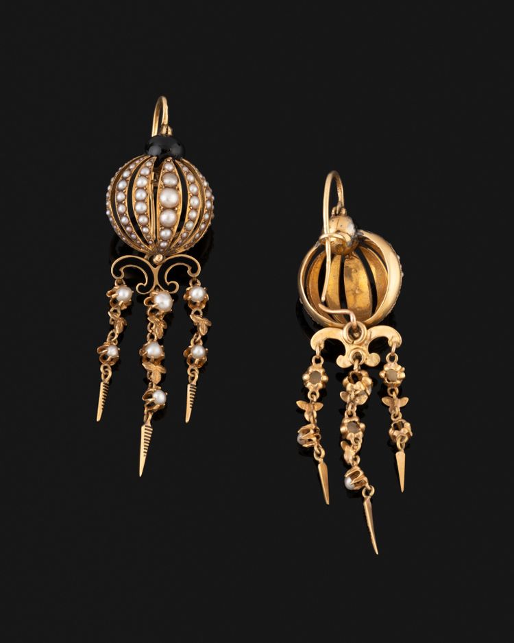 Ohrringe aus Gold, Emaille und Perlen, Napoleon III.