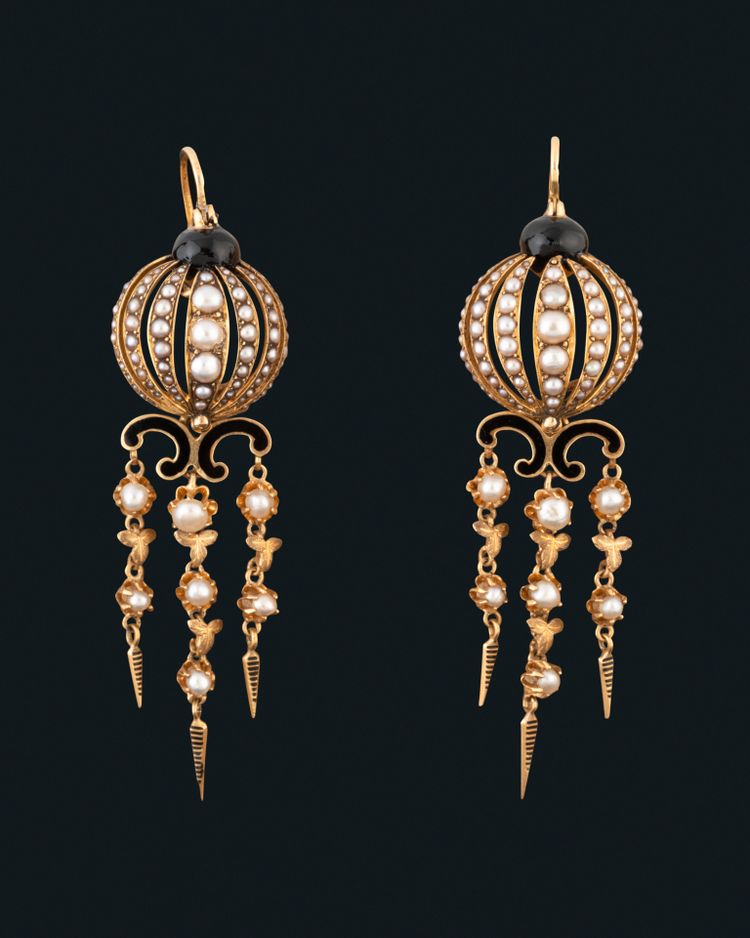 Ohrringe aus Gold, Emaille und Perlen, Napoleon III.
