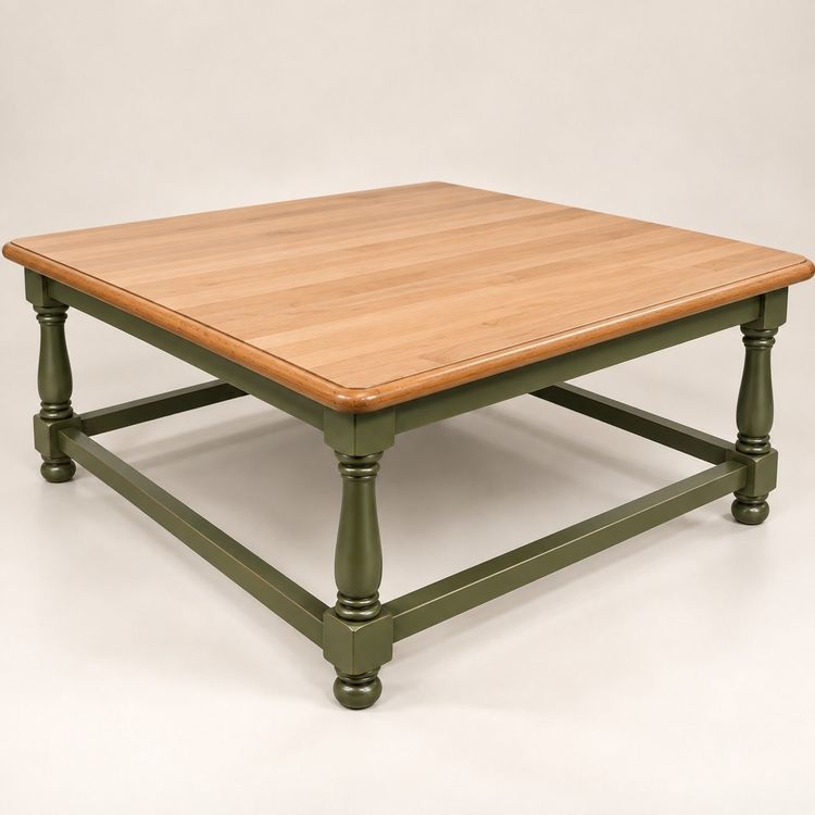 Louis XIII style coffee table – Solid beech – Two-tone khaki green