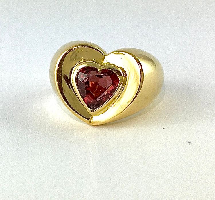 Heart Ring in Pink and Plum Tourmaline on Yellow Gold