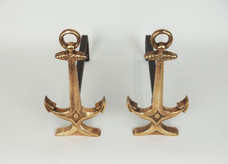 Pair of "Marine Anchor" andirons