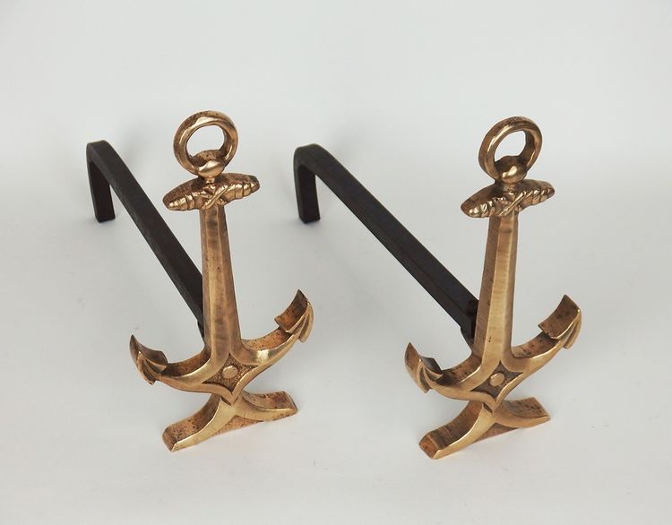 Pair of "Marine Anchor" andirons