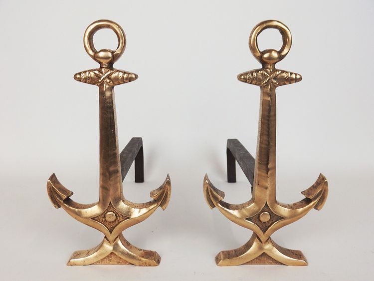 Pair of "Marine Anchor" andirons