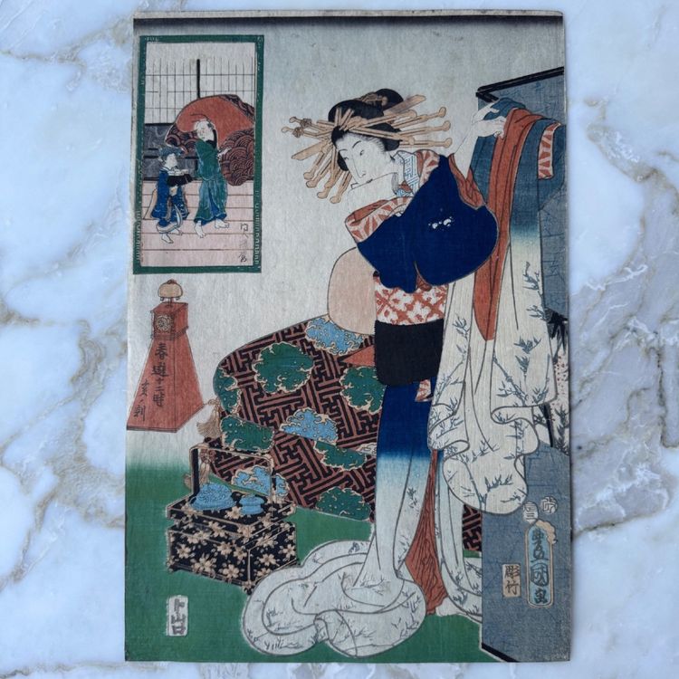Old Japanese print Toyokuni III Kunisada woman in kimono