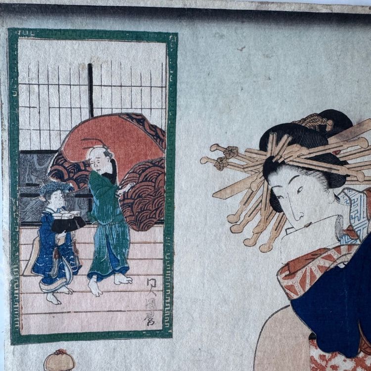 Old Japanese print Toyokuni III Kunisada woman in kimono