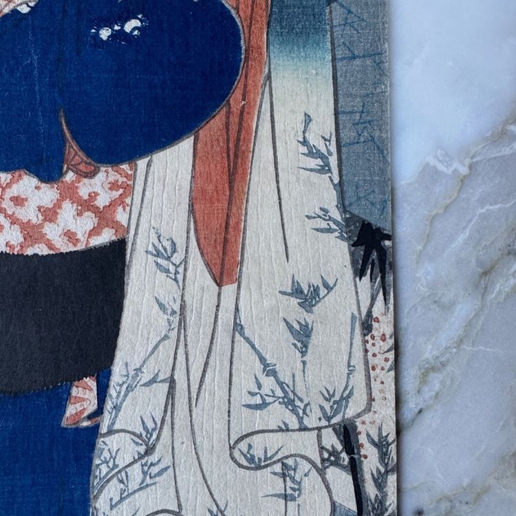 Old Japanese print Toyokuni III Kunisada woman in kimono