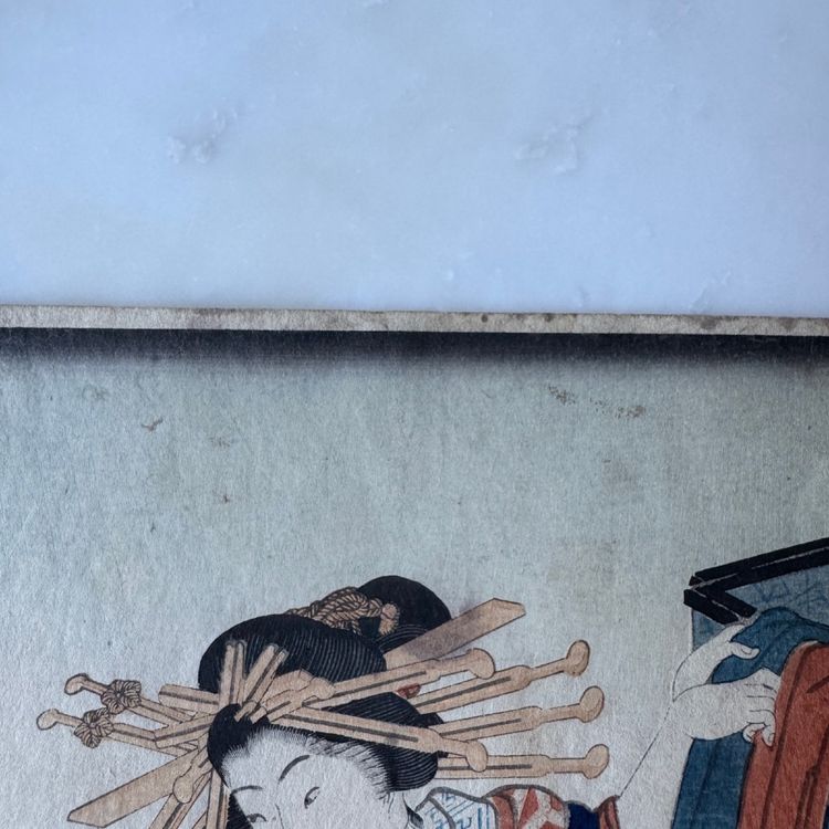 Old Japanese print Toyokuni III Kunisada woman in kimono