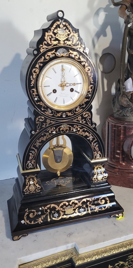 DEMEUR clock, clockmaker to the King of Belgium Brussels Clock in Boulle marquetry Napoleon 3 Victorian Cartel clock