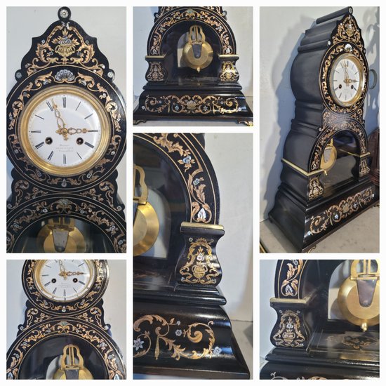 DEMEUR clock, clockmaker to the King of Belgium Brussels Clock in Boulle marquetry Napoleon 3 Victorian Cartel clock