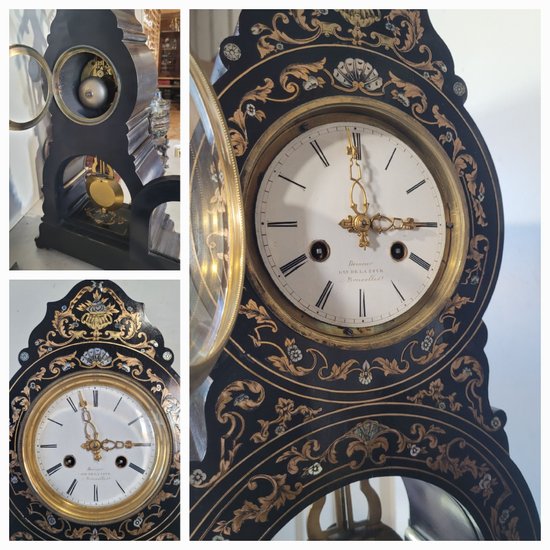 DEMEUR clock, clockmaker to the King of Belgium Brussels Clock in Boulle marquetry Napoleon 3 Victorian Cartel clock