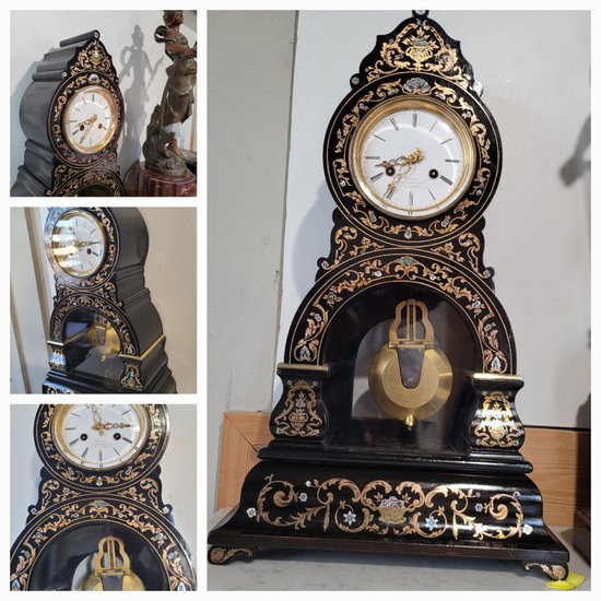 DEMEUR clock, clockmaker to the King of Belgium Brussels Clock in Boulle marquetry Napoleon 3 Victorian Cartel clock