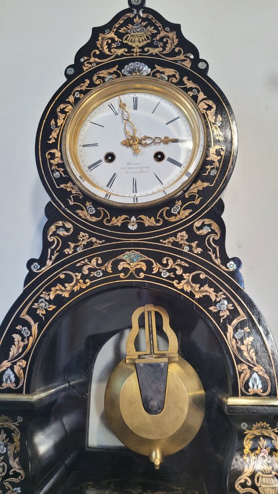 DEMEUR clock, clockmaker to the King of Belgium Brussels Clock in Boulle marquetry Napoleon 3 Victorian Cartel clock