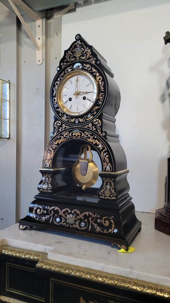 DEMEUR clock, clockmaker to the King of Belgium Brussels Clock in Boulle marquetry Napoleon 3 Victorian Cartel clock