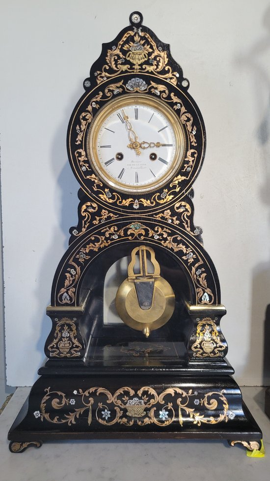DEMEUR clock, clockmaker to the King of Belgium Brussels Clock in Boulle marquetry Napoleon 3 Victorian Cartel clock
