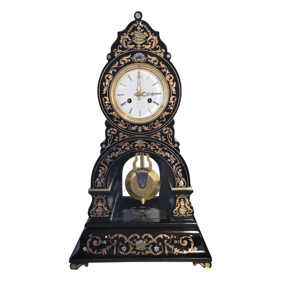 DEMEUR clock, clockmaker to the King of Belgium Brussels Clock in Boulle marquetry Napoleon 3 Victorian Cartel clock