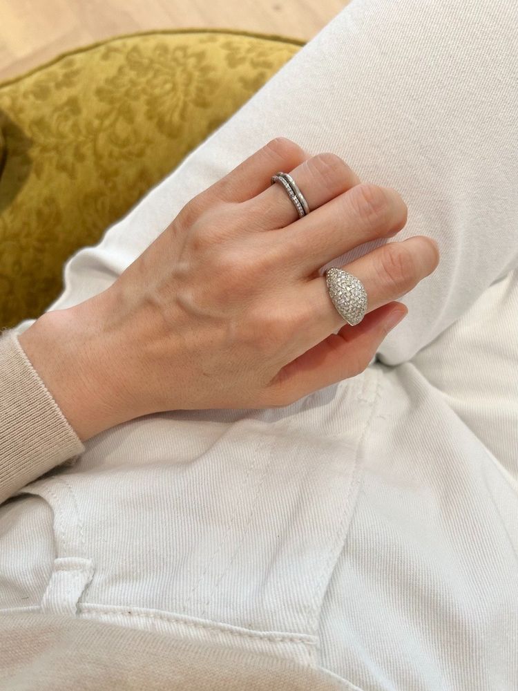 18K white gold dome ring with diamonds