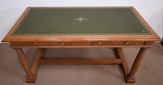 Flacher Schreibtisch, Eiche massiv, Empire-Geschmack – 1950