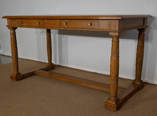 Flacher Schreibtisch, Eiche massiv, Empire-Geschmack – 1950