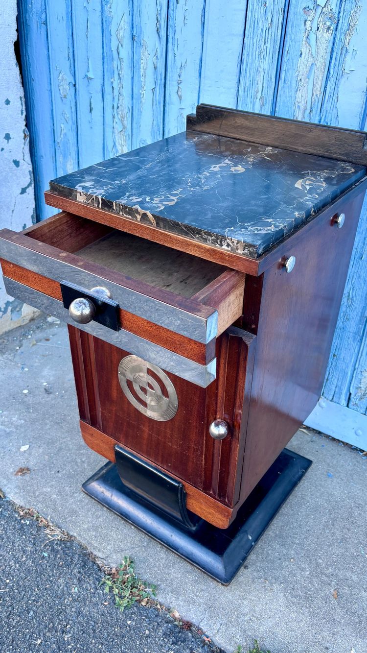 Art Deco Bedside Table with Portor Marble Top, 1930s