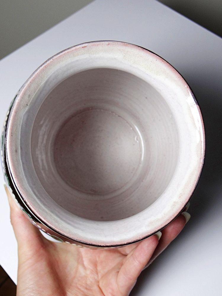 Kleine antike slowakische Vase aus Pozdišov aus glasierter Terrakotta, 1920er-1930er Jahre