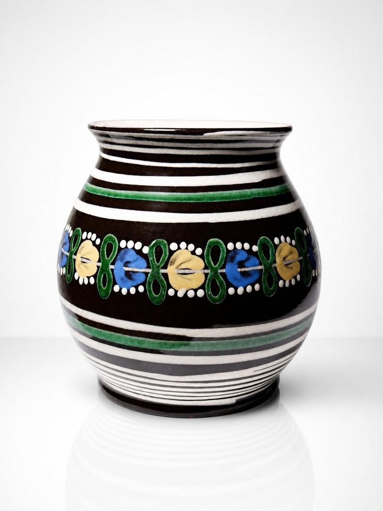 Kleine antike slowakische Vase aus Pozdišov aus glasierter Terrakotta, 1920er-1930er Jahre