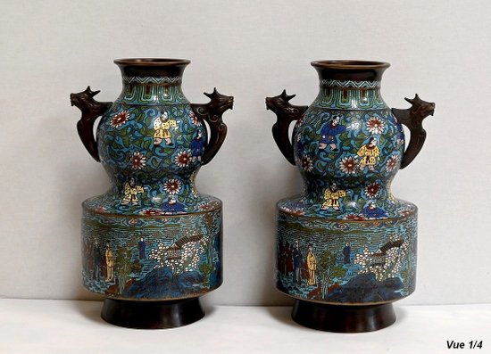 Paire de Vases en Émaux Cloisonnés, Japon – 2ème Partie XIXe