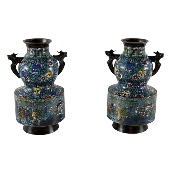 Paire de Vases en Émaux Cloisonnés, Japon – 2ème Partie XIXe