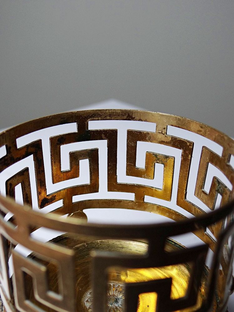 Antique pink opaline glass and gilt brass cup/candle holder, 19th century