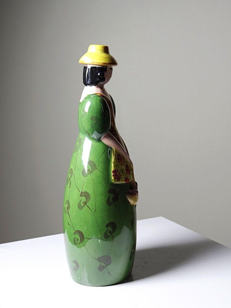 Antica bottiglia in porcellana di Limoges, nello stile di Robj, anni '20-'30.