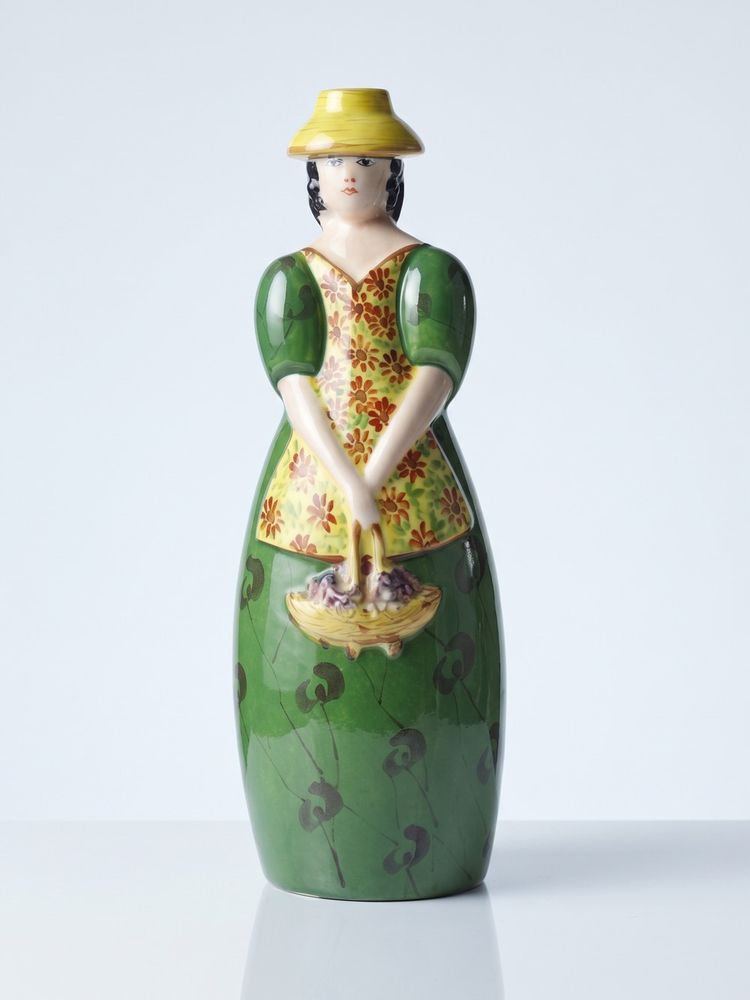 Antica bottiglia in porcellana di Limoges, nello stile di Robj, anni '20-'30.