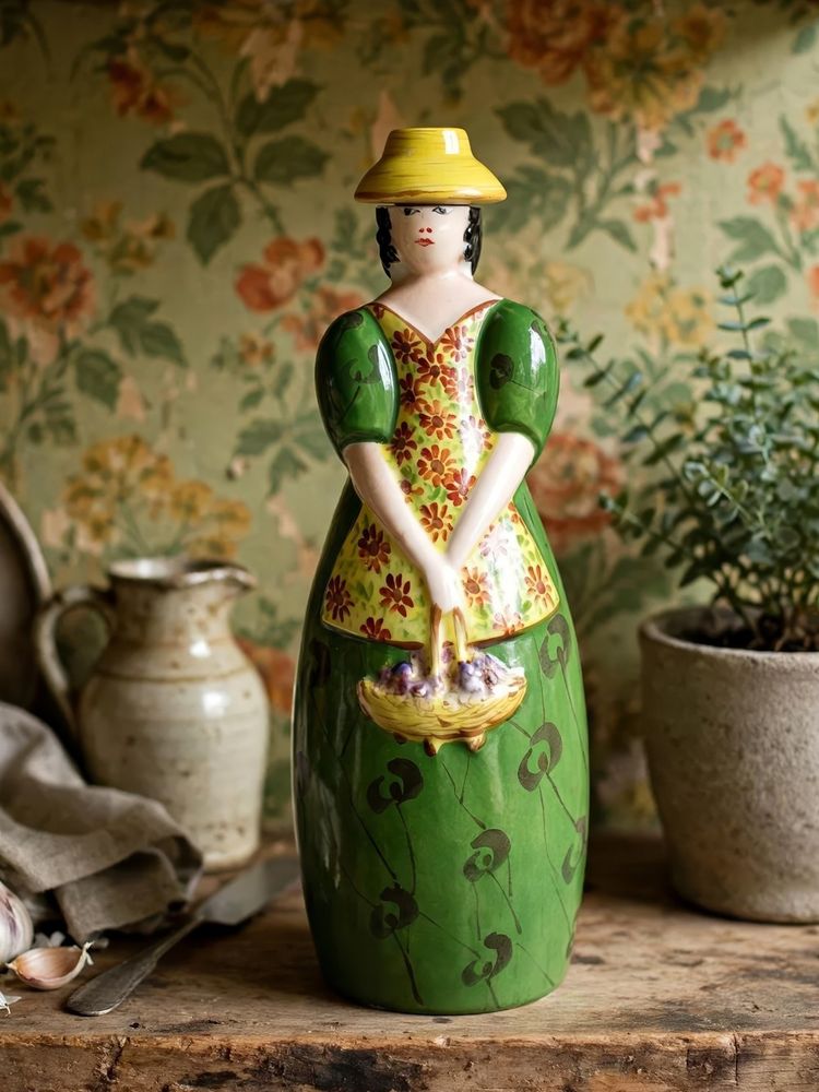 Antica bottiglia in porcellana di Limoges, nello stile di Robj, anni '20-'30.