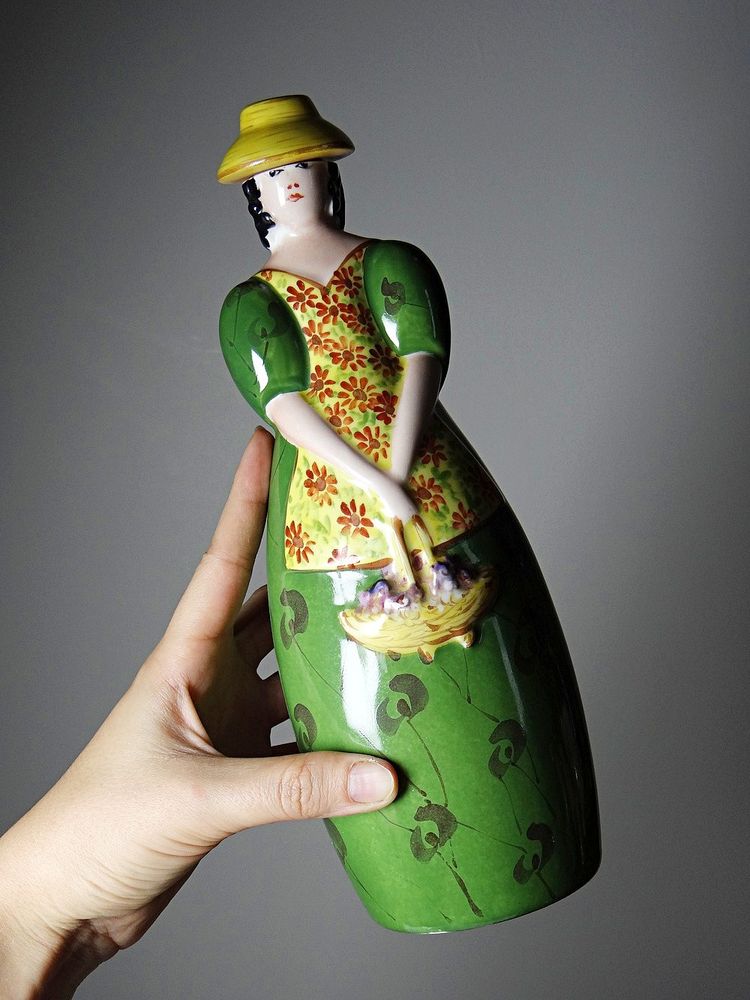 Antica bottiglia in porcellana di Limoges, nello stile di Robj, anni '20-'30.