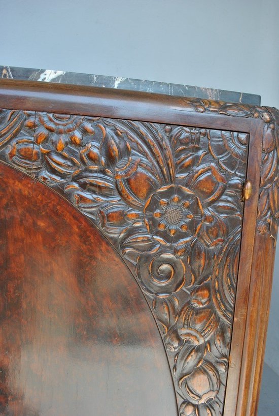 Credenza in mogano Art Déco con piano in marmo Portor