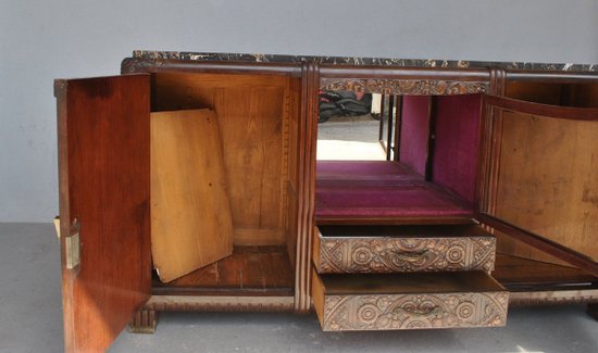 Credenza in mogano Art Déco con piano in marmo Portor