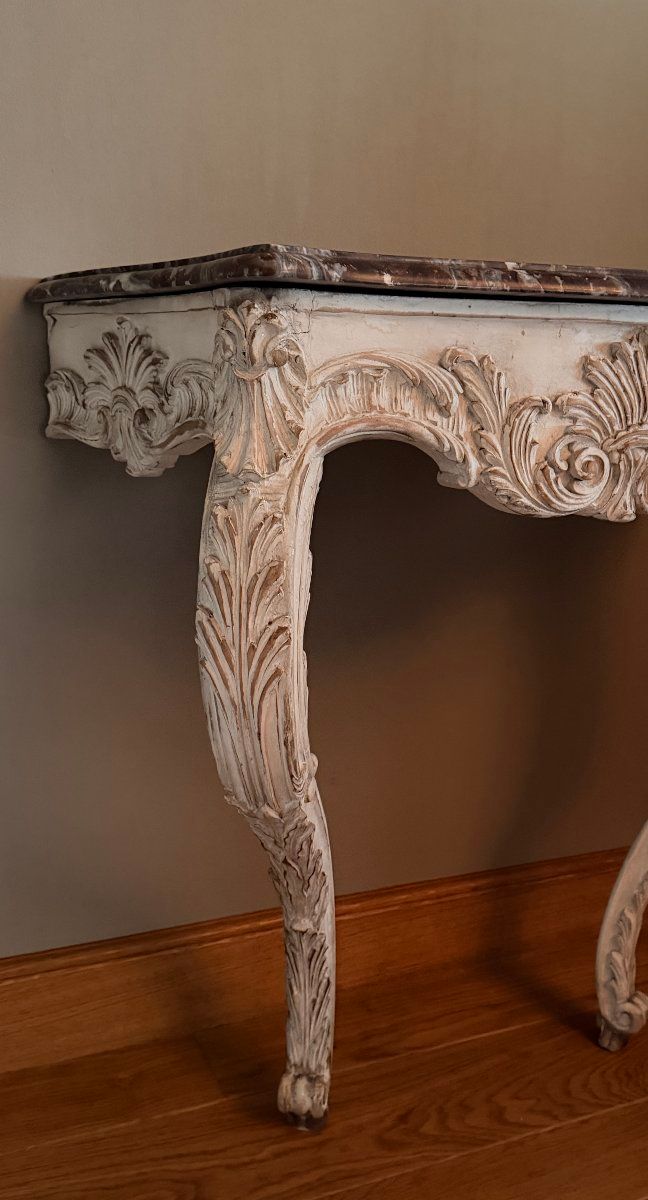 Konsolentisch im Stil Louis XV., 19. Jahrhundert, Marmorplatte