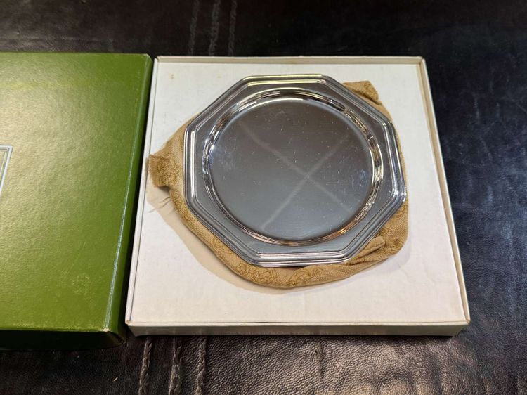 Christofle silver-plated metal bottle coaster, Villars pattern