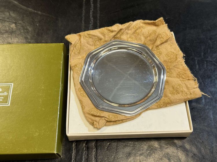 Christofle silver-plated metal bottle coaster, Villars pattern