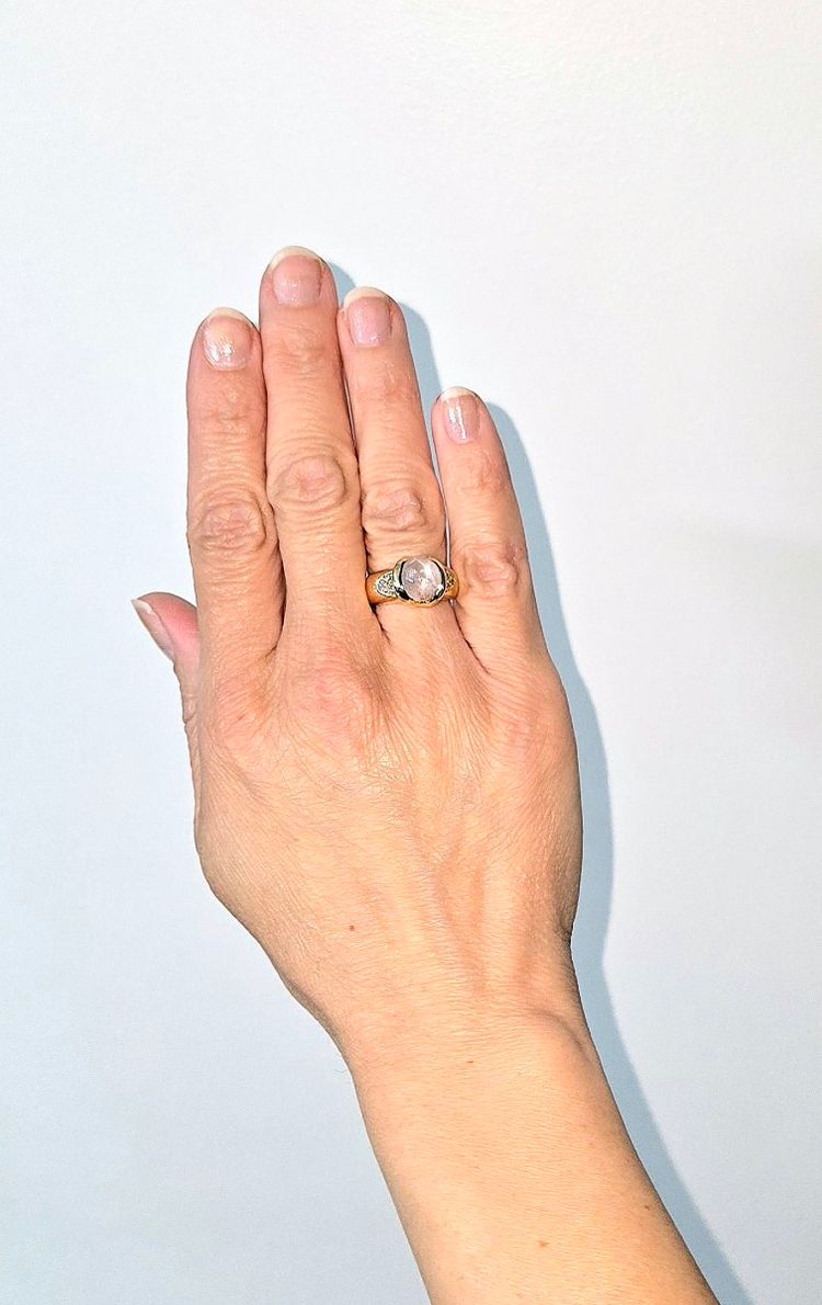 Bague Jonc Saphir Blanc Etoilé et Diamants sur Or Jaune