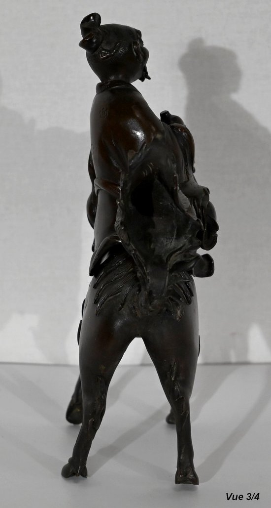 Personaggio cinese in bronzo e cane Fao, stile asiatico - inizio XX secolo
