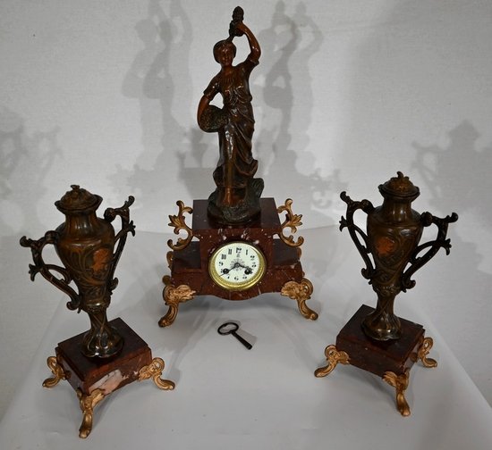 Regule and cherry marble mantelpiece set – 1920