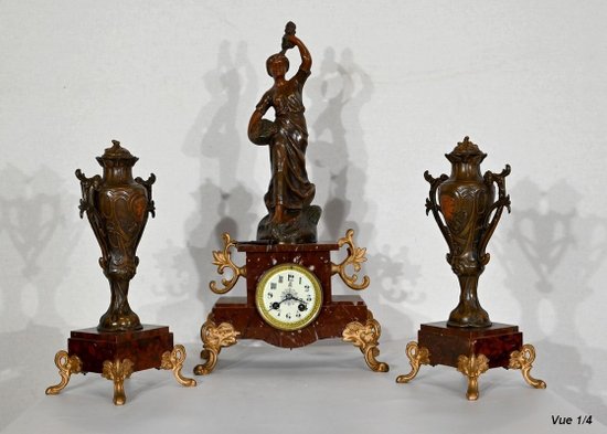 Regule and cherry marble mantelpiece set – 1920