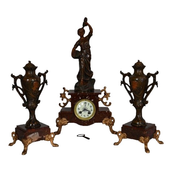 Regule and cherry marble mantelpiece set – 1920