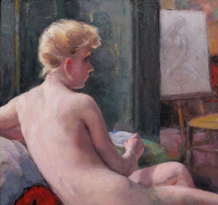 Madelaine PLAENTEY 1890-1985 Donna nuda nello studio, dipinto, circa 1930