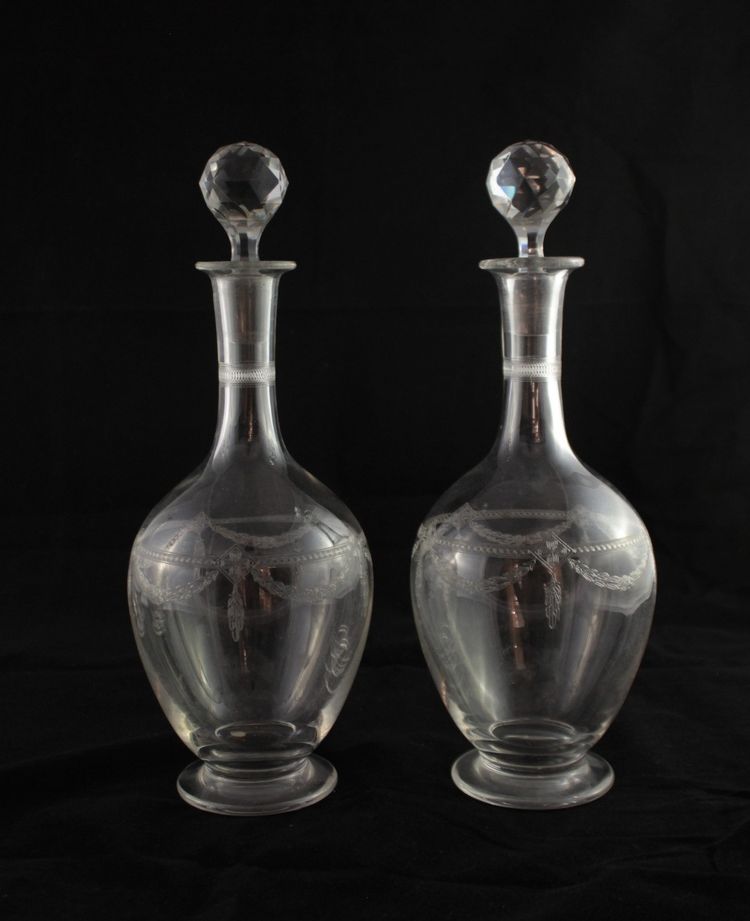 Four St. Louis engraved crystal decanters, late 19th, early 20th century