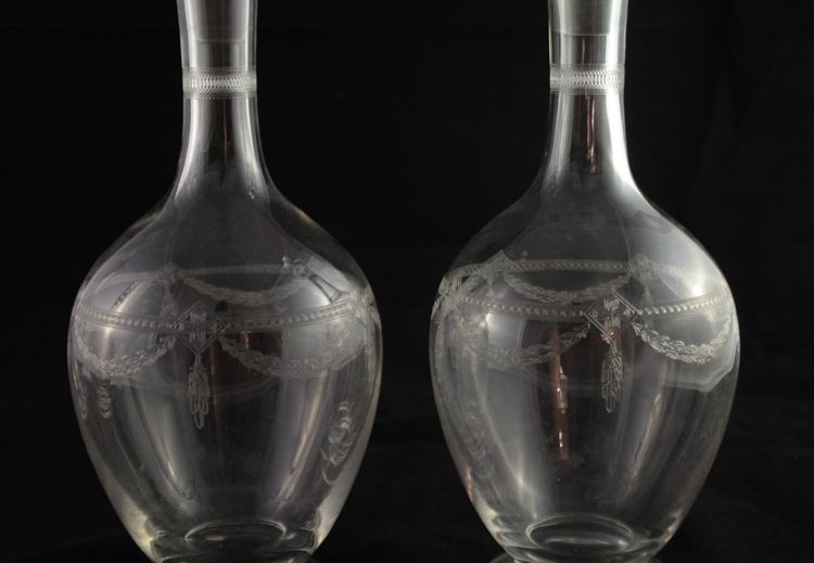 Four St. Louis engraved crystal decanters, late 19th, early 20th century