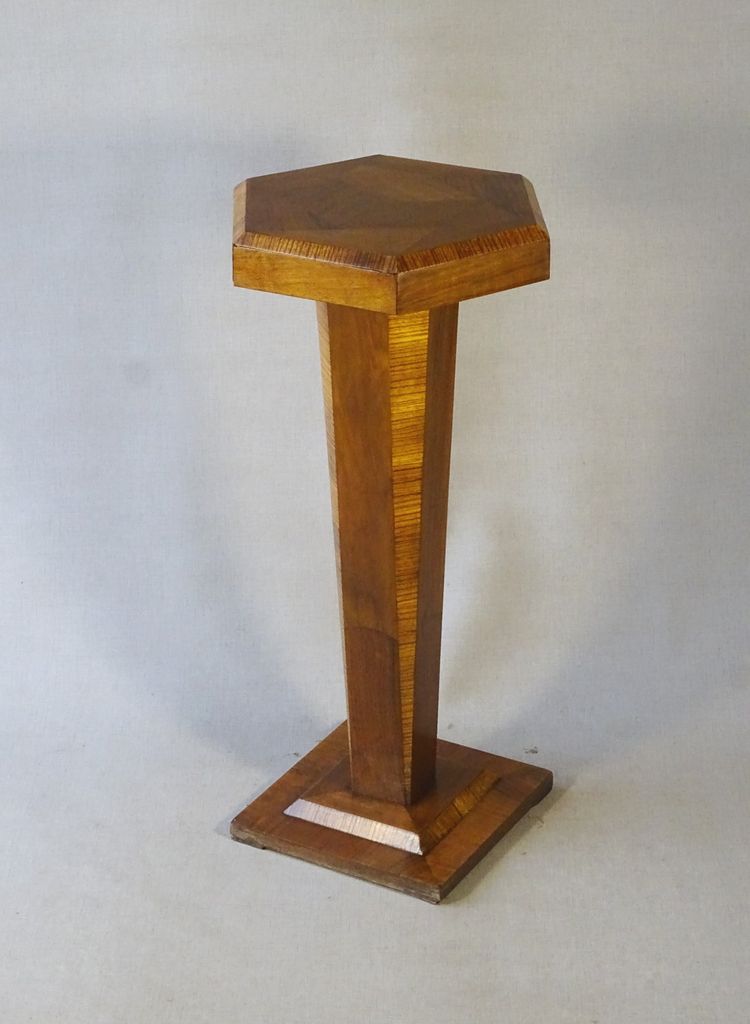 Side table, Art Deco marquetry pedestal table, polygonal shape, circa 1930
