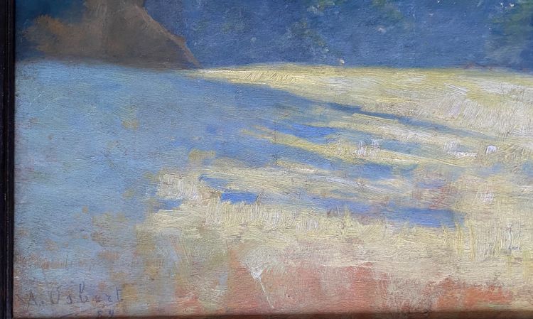 Alphonse Osbert. „Eine Wiese“. Gerahmtes Ölgemälde auf Holz. Symbolistische Schule, 19. Jahrhundert.